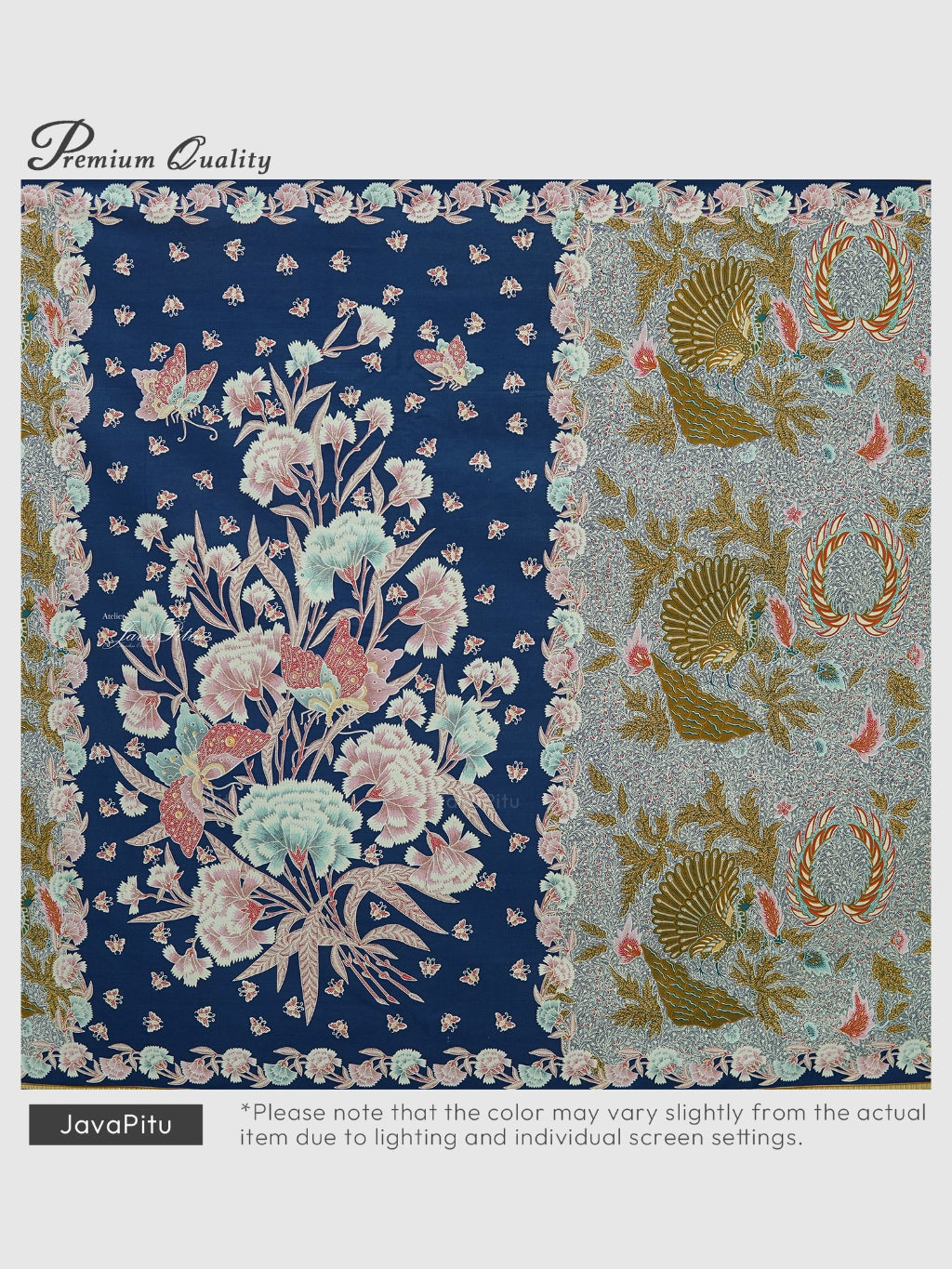 JavaPitu Kain Batik katun Premium Sawat Merak warna BlueGarden - Rok lilit, 2 meter- 6469