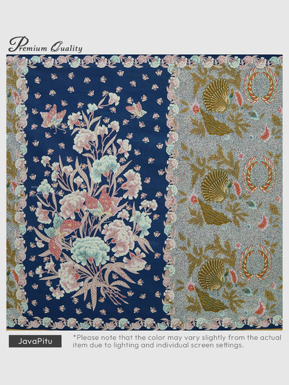 JavaPitu Kain Batik katun Premium Sawat Merak warna BlueGarden - Rok lilit, 2 meter- 6469