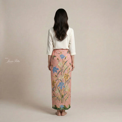 JavaPitu Rok Lilit - Kain Batik katun Premium Bunga Iris Flower Hijau Pink, Halus 2 meter - 6475