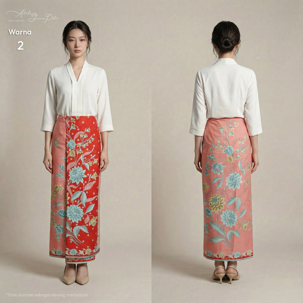 JavaPitu Rok Lilit Batik Katun Premium | Jatuh Rapi | Bunga Lotus | 2 Meter