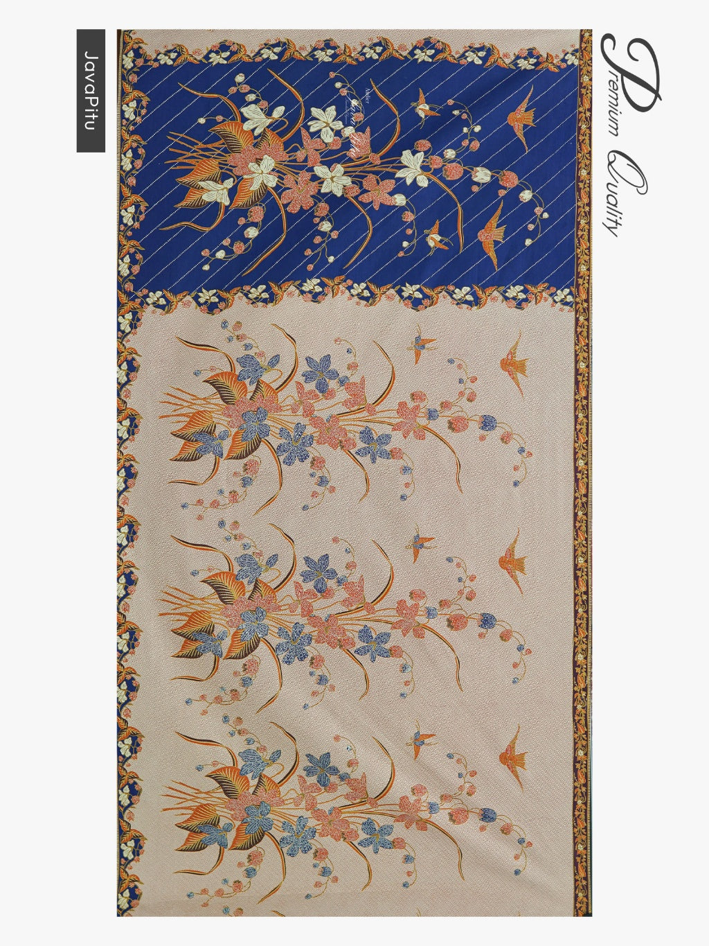 JavaPitu Kain Batik katun Premium Lily of the Valley warna BlueTerracotta - Rok lilit, 2 meter- 6468