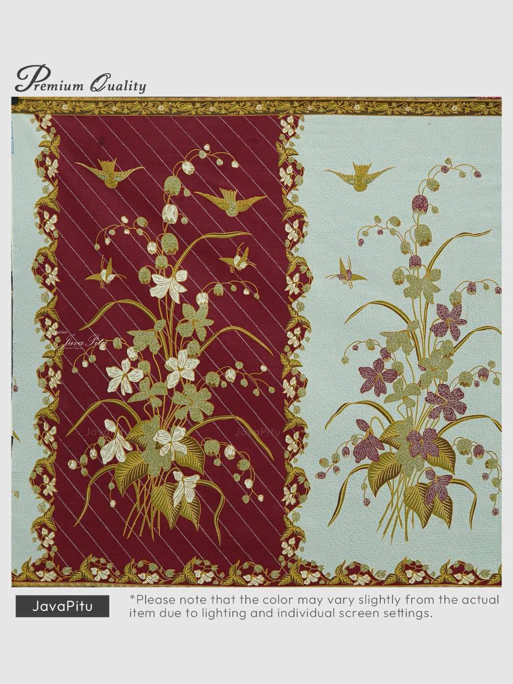 JavaPitu Kain Batik katun Premium Lily of the Valley warna MaroonCeladon - Rok lilit, 2 meter- 6468