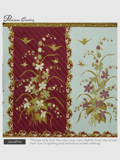 JavaPitu Kain Batik katun Premium Lily of the Valley warna MaroonCeladon - Rok lilit, 2 meter- 6468