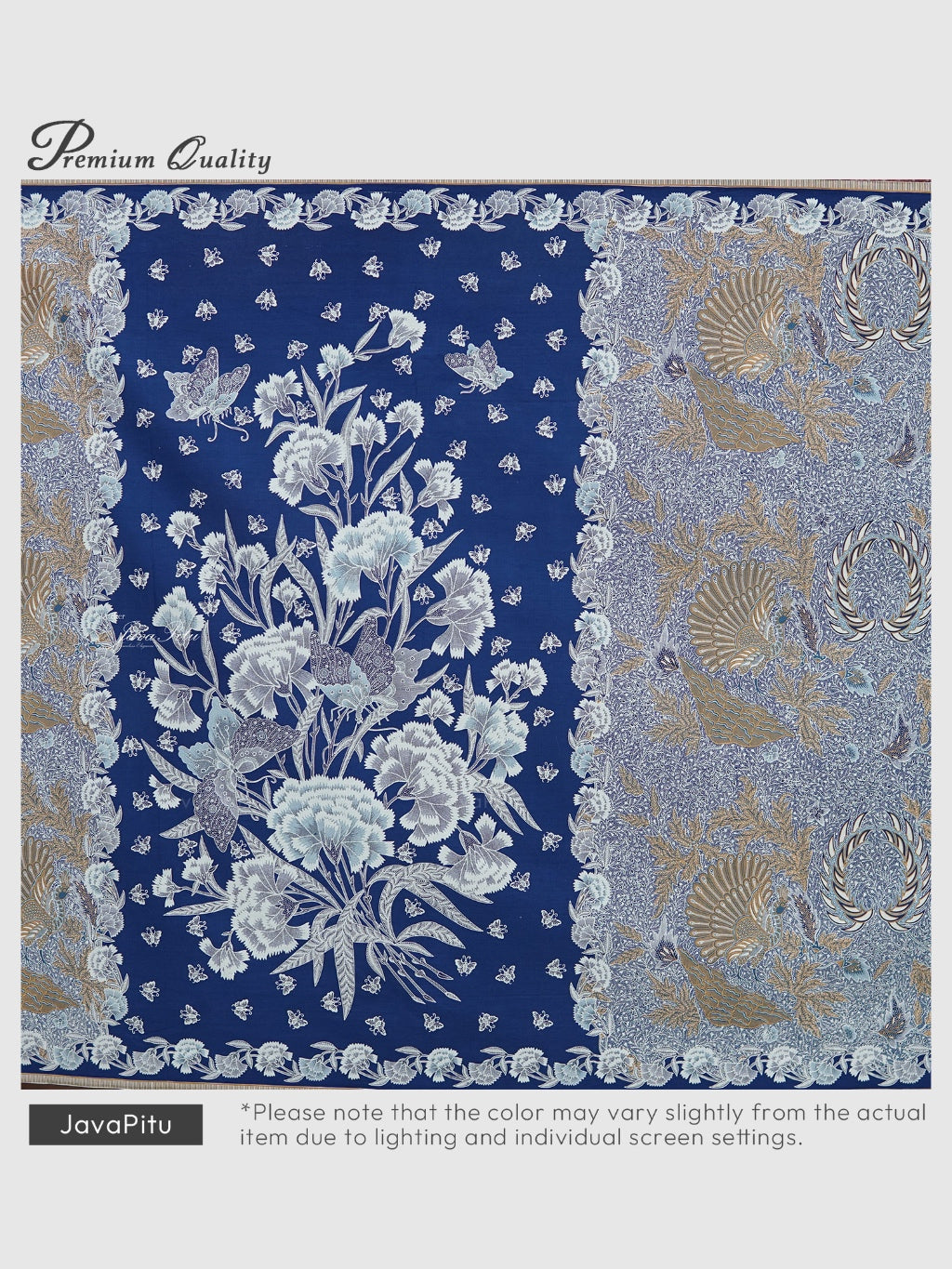 JavaPitu Kain Batik katun Premium Sawat Merak warna Frosted Blue - Rok lilit, 2 meter- 6469