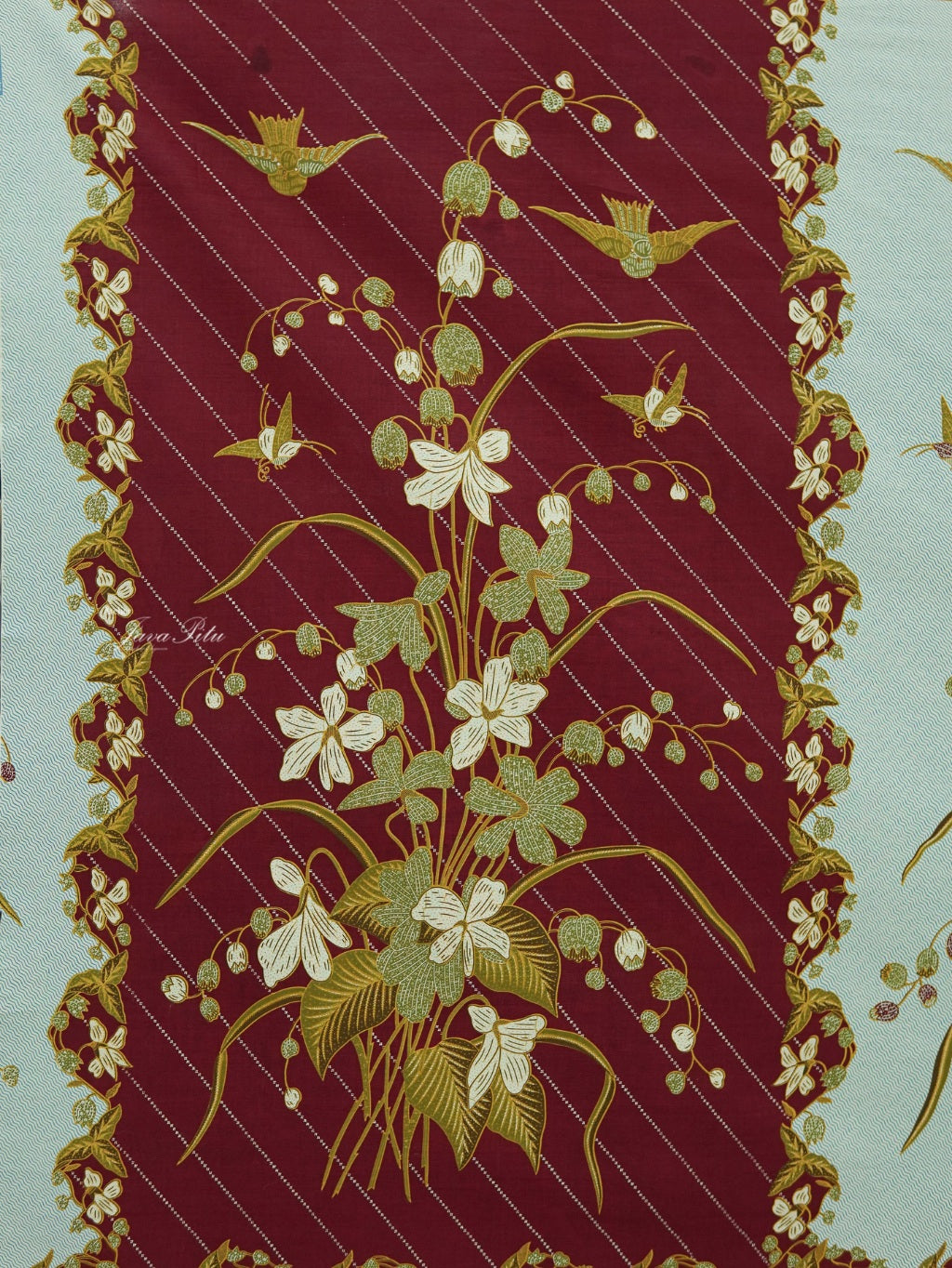 JavaPitu Kain Batik katun Premium Lily of the Valley warna MaroonCeladon - Rok lilit, 2 meter- 6468