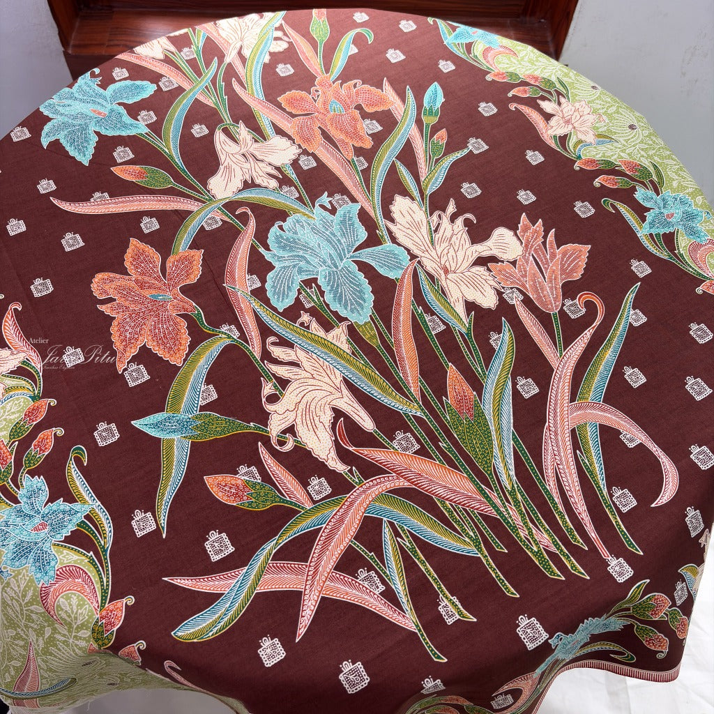 JavaPitu Rok Lilit - Kain Batik katun Premium Bunga Iris Flower Maroon Hijau, Halus 2 meter - 6475