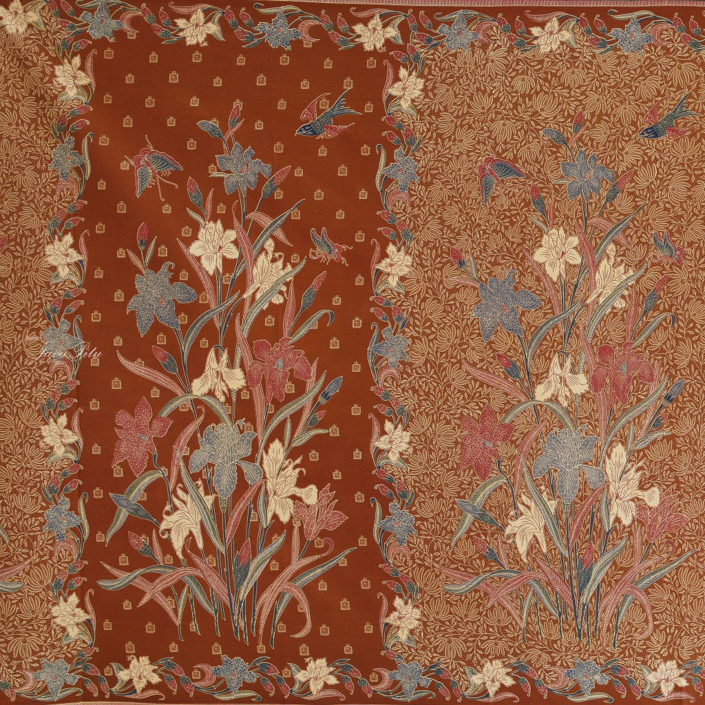 JavaPitu Rok Lilit - Kain Batik katun Premium Bunga Iris Flower Coklat soga - 2 meter - 6475