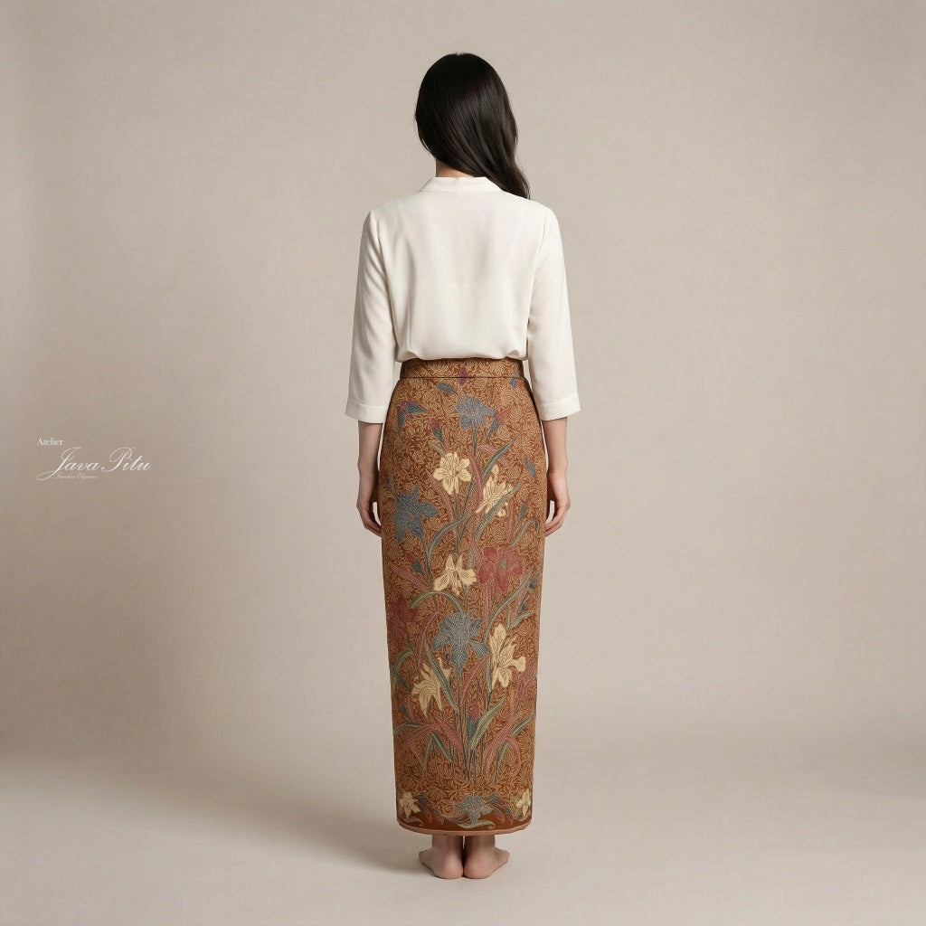 JavaPitu Rok Lilit - Kain Batik katun Premium Bunga Iris Flower Coklat soga - 2 meter - 6475