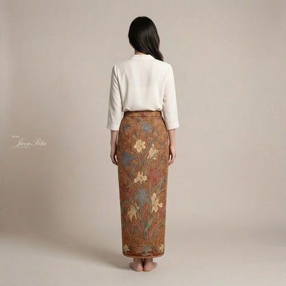 JavaPitu Rok Lilit - Kain Batik katun Premium Bunga Iris Flower Coklat soga - 2 meter - 6475