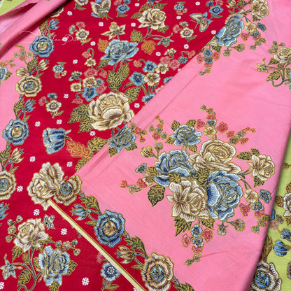 JavaPitu Rok Lilit Batik - Bahan katun Premium Taman laras Merah Pink, Halus 2 meter-6476