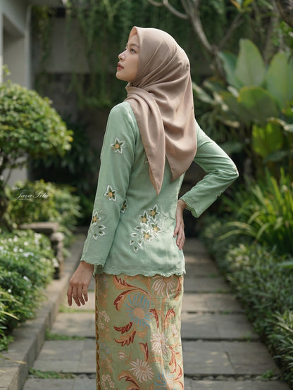 JavaPitu - Kebaya Orchid Premium sage - Handmade Embroidery