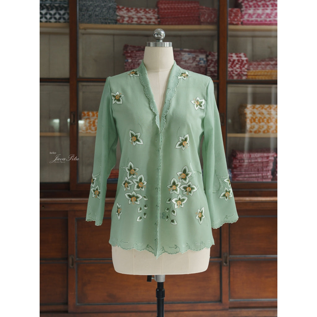 JavaPitu - Kebaya Orchid Premium sage - Handmade Embroidery