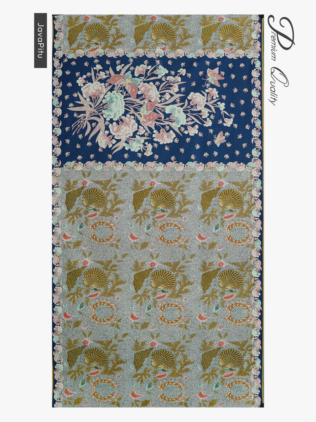 JavaPitu Kain Batik katun Premium Sawat Merak warna BlueGarden - Rok lilit, 2 meter- 6469