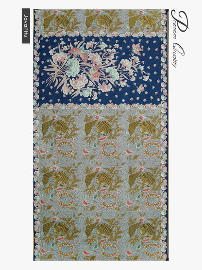 JavaPitu Kain Batik katun Premium Sawat Merak warna BlueGarden - Rok lilit, 2 meter- 6469