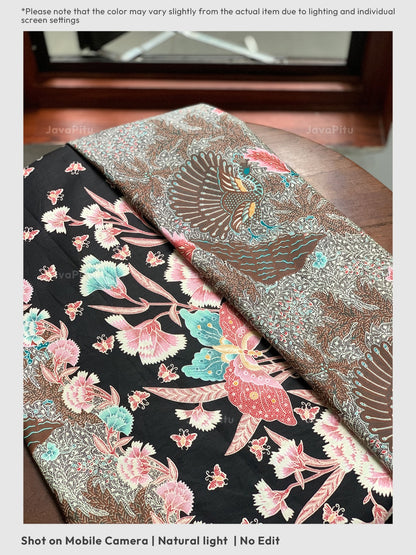 JavaPitu Kain Batik katun Premium Sawat Merak warna BlackVelvet - Rok lilit, 2 meter- 6469