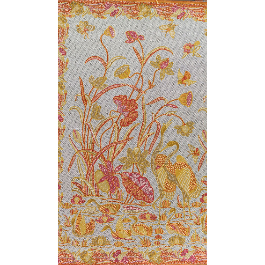 JavaPitu Rok Lilit - Kain Batik katun Premium bunga LotusGarden Merah, Halus 2 meter - 6463