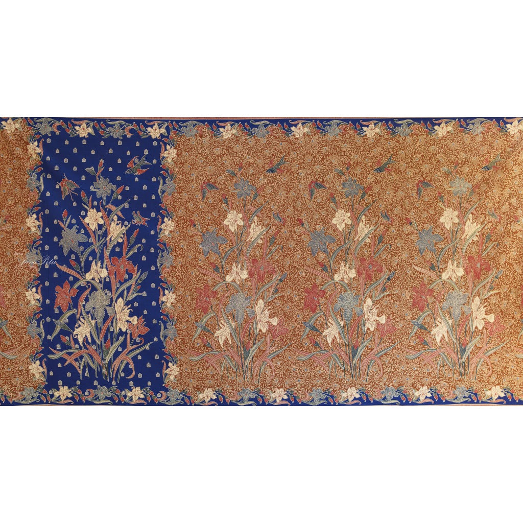 JavaPitu Rok Lilit - Kain Batik katun Premium Bunga Iris Flower Biru Navy coklat - 2 meter - 6475