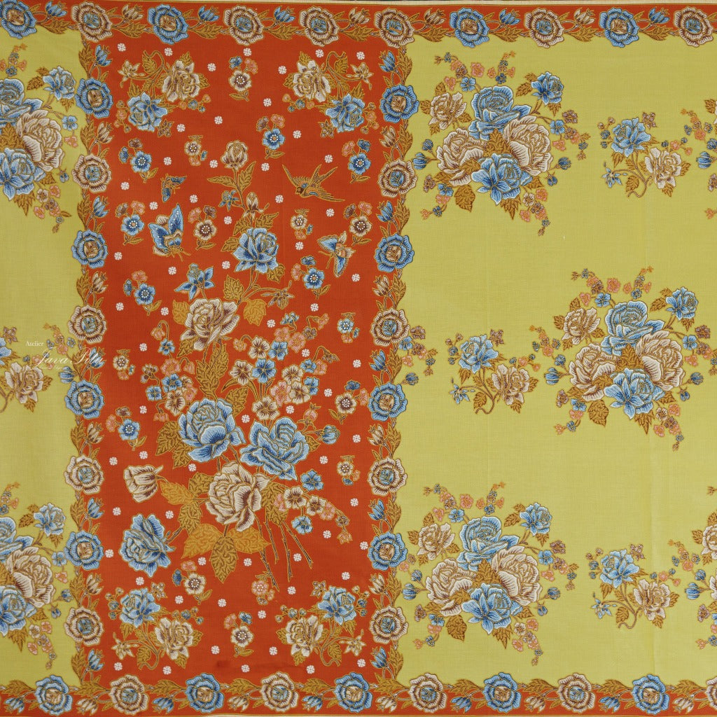 JavaPitu Rok Lilit Batik - Bahan katun Premium Taman laras Terracota Lime Yellow, Halus 2 meter-6476