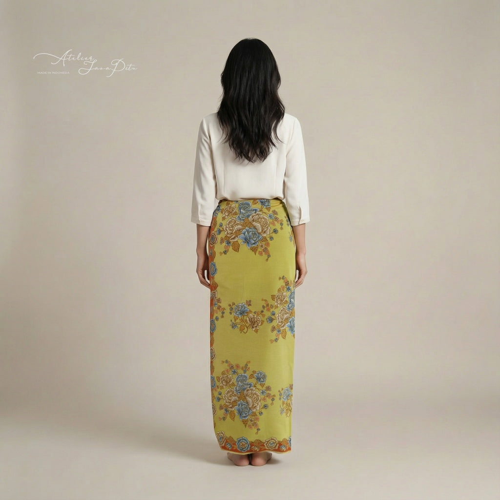 JavaPitu Rok Lilit Batik - Bahan katun Premium Taman laras Terracota Lime Yellow, Halus 2 meter-6476