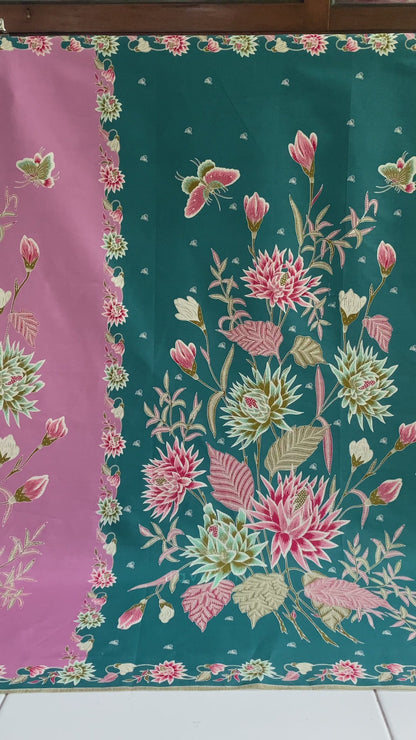JavaPitu Kain Batik Katun Premium Bunga Chrysant Lilac Ungu Pink Halus - Ukuran 200x110 cm - 6359