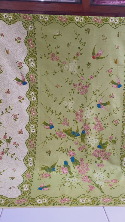 JavaPitu Kain Batik Katun Premium Bunga Sakura Warna Sage, Halus Nyaman Ukuran 200×105 cm - 6458